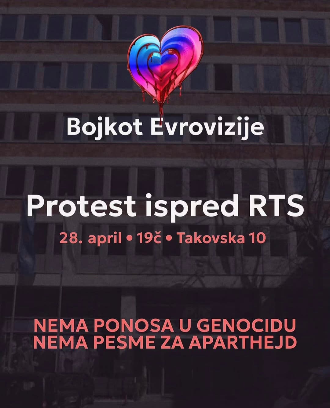 SUTRA: protest ispred RTS-a zbog Evrovizije i genocida u Gazi