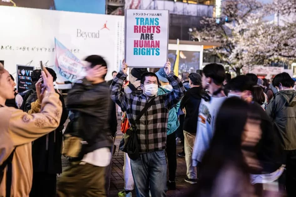 Participants at the Tokyo Trans March in Shibuya district of Tokyo, March 31, 2023.
